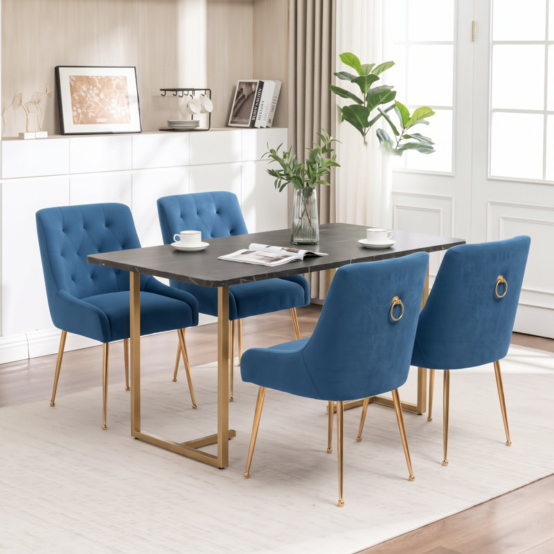 Chaise d'appoint rembourrée en velours Mayreli, Marine
