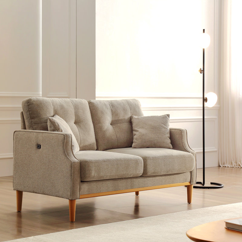 Canapé 2 places Living Space, causeuse avec tissu imperméable, charge USB, Crème