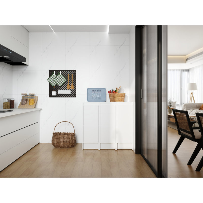 Armoire de rangement sur pied 36 po, portes à fermeture douce, blanc brillant, contreplaqué, emballage KD, combinaison 12 po x 3 po