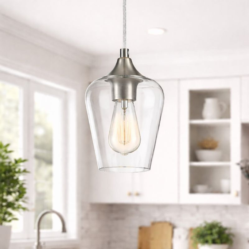 Luminaire suspendu en forme de cloche à 1 lumière Farleigh Horgeford, Nickel, Transparent