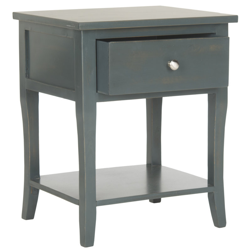 Joanna Solid Wood End Table with Storage, Dark Teal