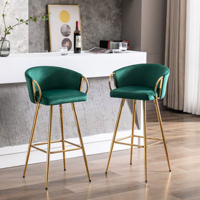 30 po de 2 tabourets de bar, repose-pieds et pieds dorés, revêtement en velours, rembourrage en mousse, 19,3 po Profondeur, 19,96 de largeur, 40,63 de hauteur 2, et tissu, P, l, H, 14,36 lb