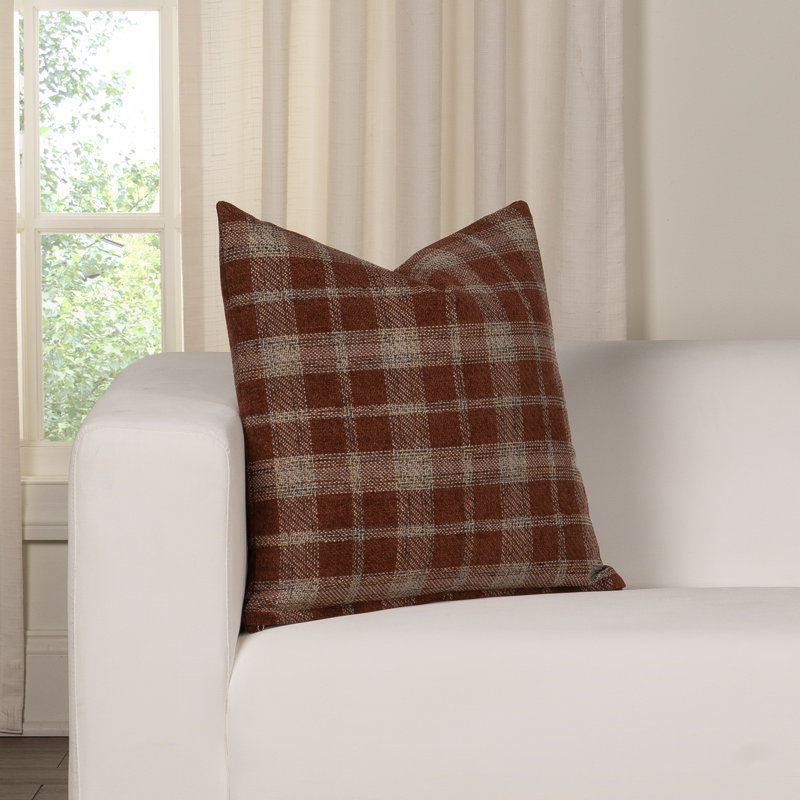 Weatherford Polyester Throw Pillow, Red Plaid, Square 20", Feather
