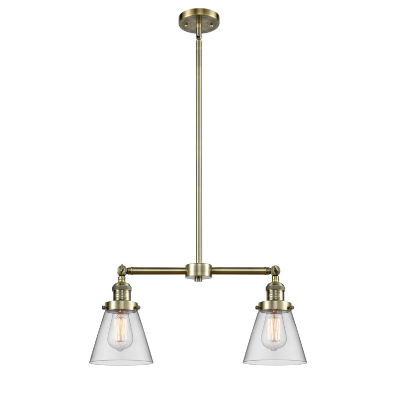 Stonecipher 2 - Light Kitchen Island Pendant, 6 Watt Vinage LED Bulb, Clear, Antique Brass