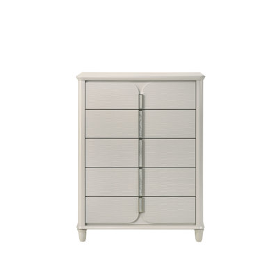 Laveda Pearl White Finish Chest of Drawers - 5 Deep Drawer Bedroom Storage Dresser with Smooth Metal Glides