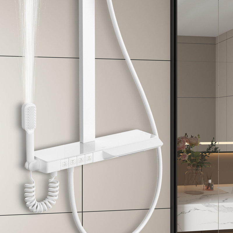 4-Functiom Shower Faucet System Set with Handheld Spray (Rough-in Value Included), White