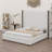 Tall Headboard Upholstered Bed With Vertical Striped And Wingback Design