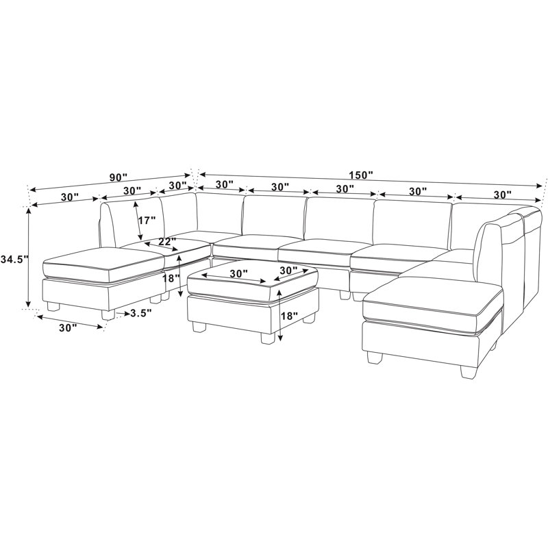 Canapé modulaire de coin avec repose-pieds de 150 po Barnum, Mélange de polyester gris
