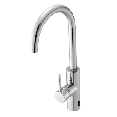 Robinet de lavabo de bar sans contact, robinet de salle de bain à détecteur de mouvement automatique à poignée simple, mélangeur d'eau froide réglable réglable mains libres pour tuyau 9/16 po, argent plaqué chrome