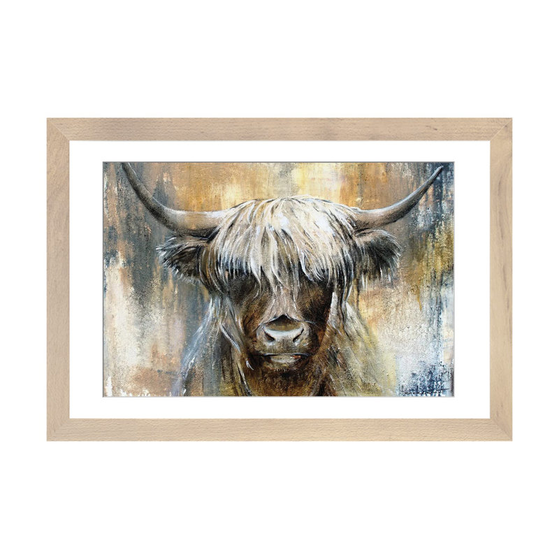 Highland Cow I, encadrée par Studio Paint-Ing, impression, Papier avec cadre photo en bois naturel