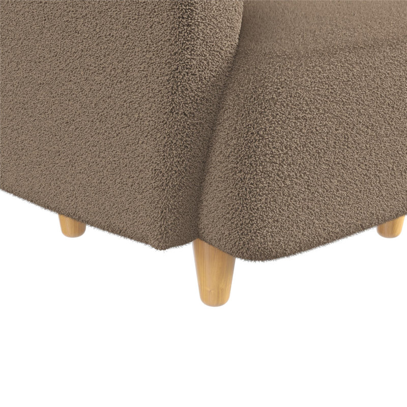 Brown Teddy Fabric Upholstered Accent Chair with Wood Legs