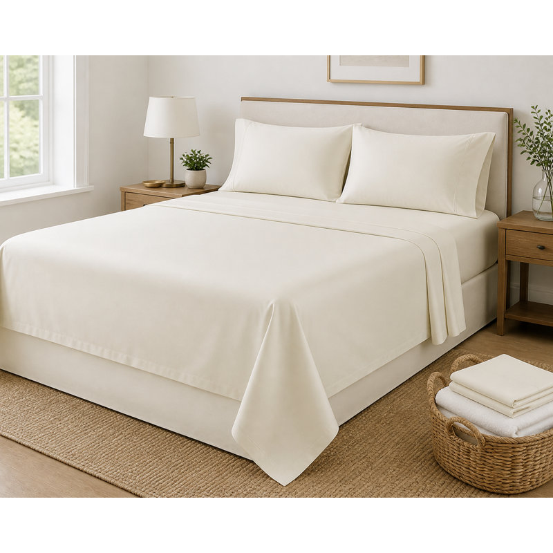 Ensemble de literie 4 pièces très grand en mélange de coton rafraîchissant 600TC, literie à poches profondes ivoire pour dormeurs chauds, chambre à coucher