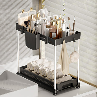 Pull-Out Drawers Organizer Storage Rack Large Capacity Dual Layer Easy Drainage Ventilation