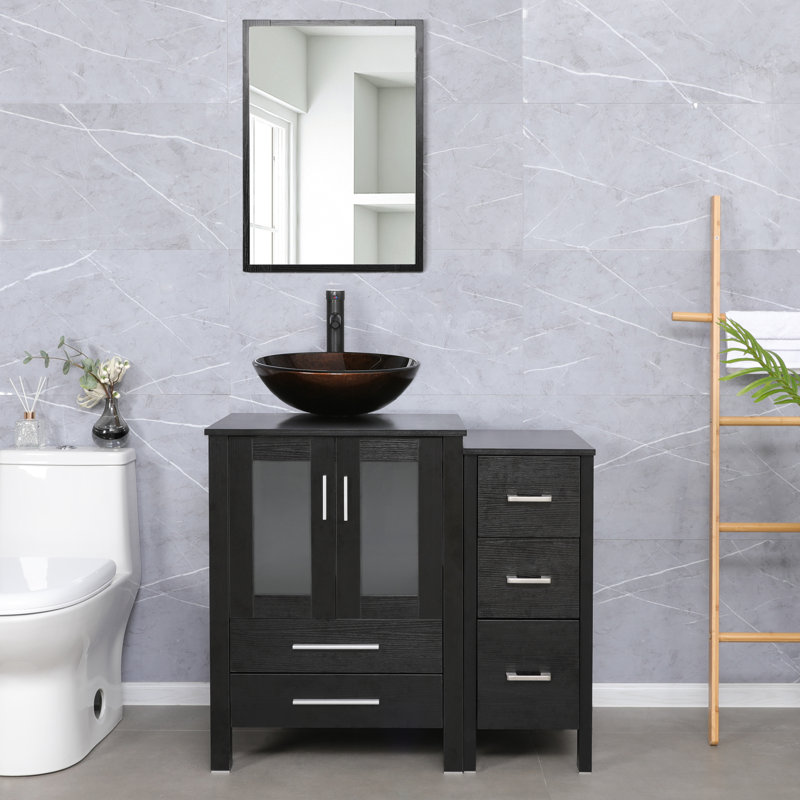 Ensemble de meuble-lavabo simple 3 po avec lavabo vasque, robinet, bonde 3 po 3, Noir