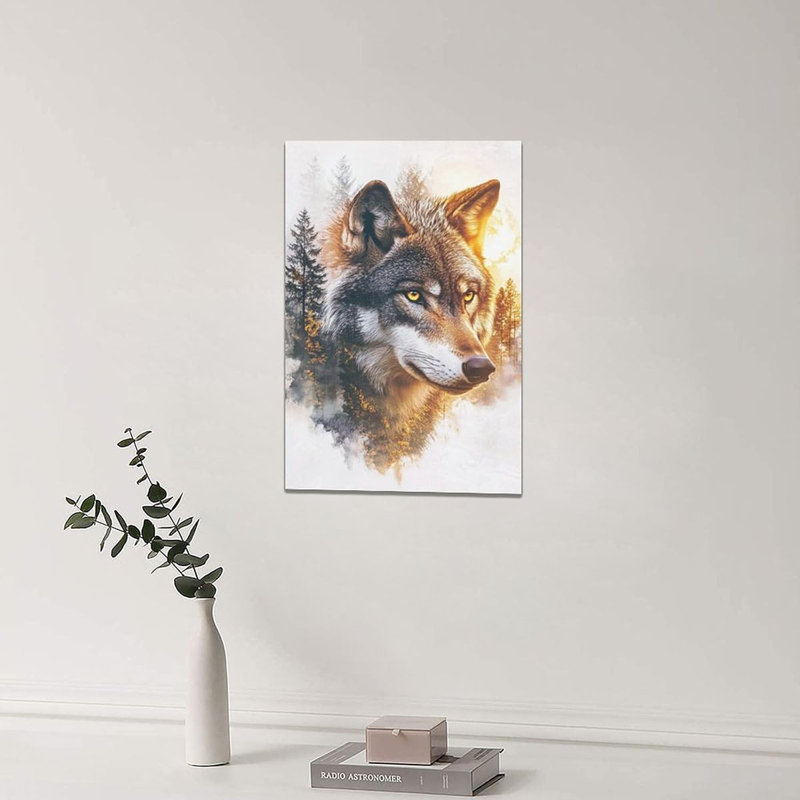 Wolf Wall Art, Forest Pictures Wall Decor, Animal Painting, Wildlife Canvas Prints, Framed Artwork for Living Room Bedroom Bathroom Office Home Decoration 24''x16''