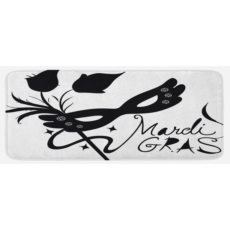 Tapis de cuisine noir et blanc en plumes de fleurs classique avec un masque classique