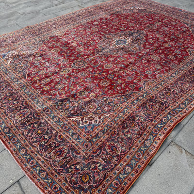 Large Vintage Turkish Rug in Red with Tribal Kurdish Design for Boho Chic Bedrooms