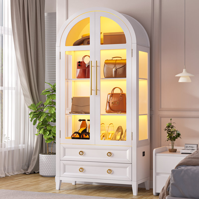 Freestanding Arch Display Cabinet with 3-Colour Light Modes and Motion Sensor, White