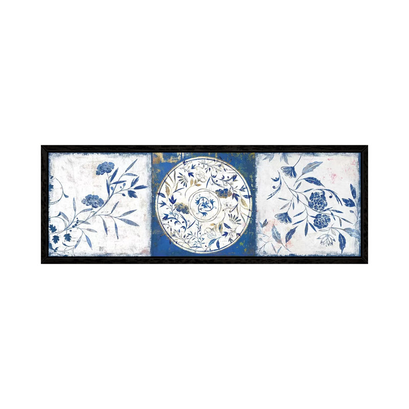 Indigo Ceramics I by Isabelle Z - Panoramic Print on Canvas, Black Framed, 30.48 cm H x 91.44 cm W
