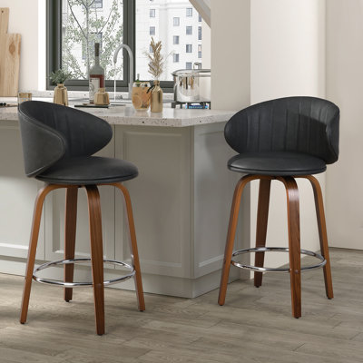 26" Upholstered Swivel Bar and Counter Stool with Wood Frame