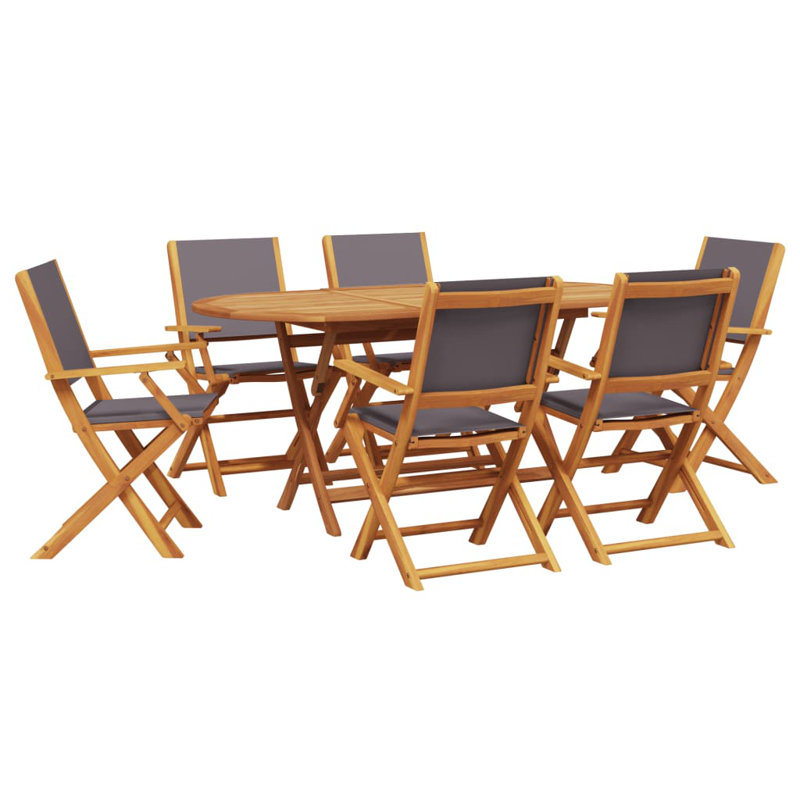 7 Piece Garden Dining Set White Fabric And Solid Wood, Anthracite