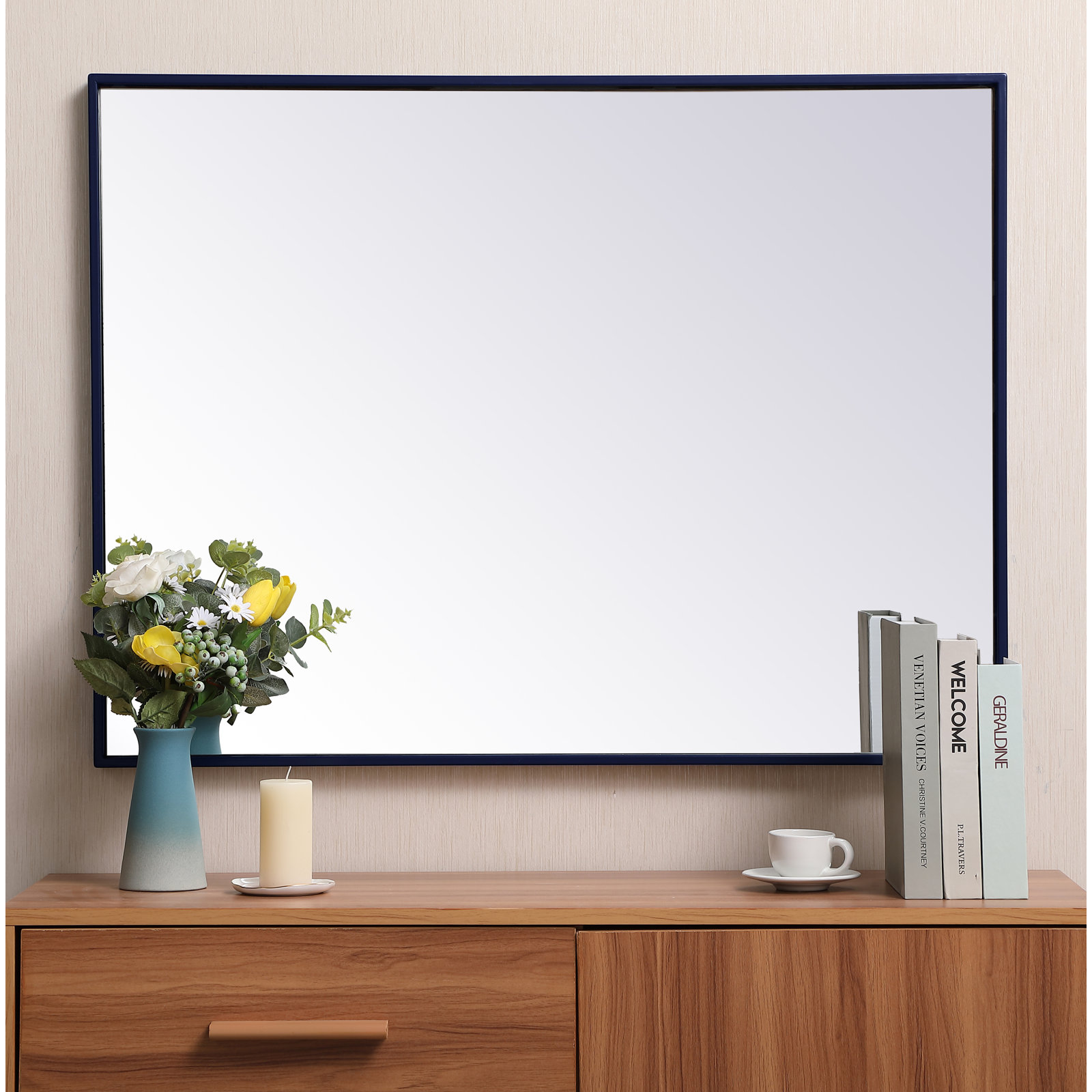 Sabine Metal Rectangle Wall Mirror, 36" x 27", Blue