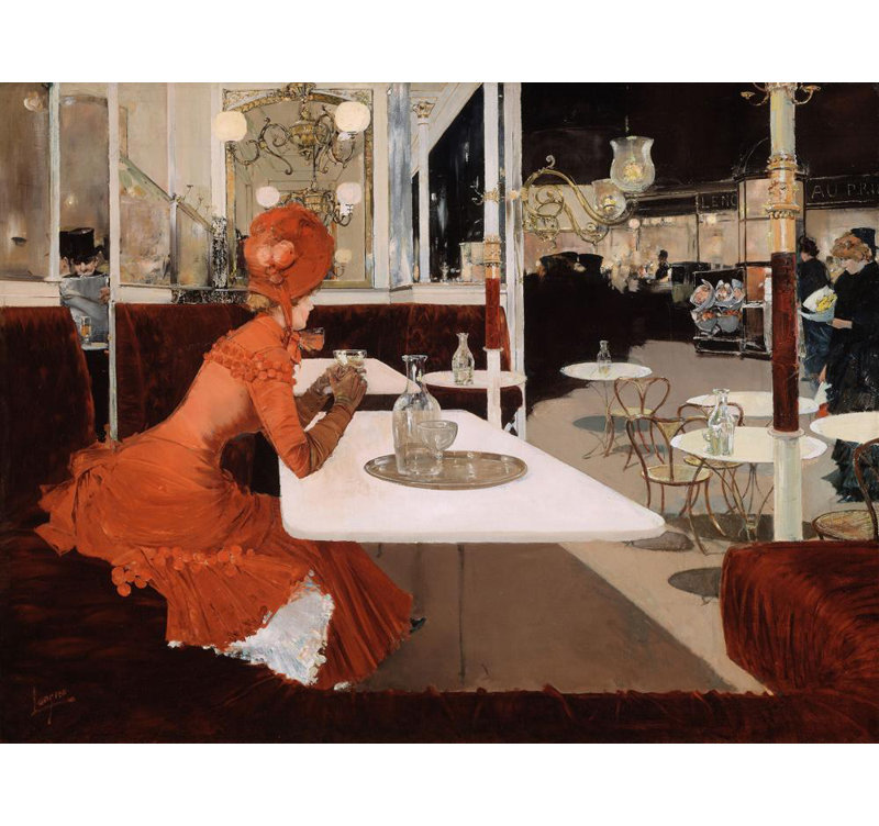 "In the Café" par Fernand Lungren - Art mural sur toile tendue avec châssis, H 40 po x l 28 po