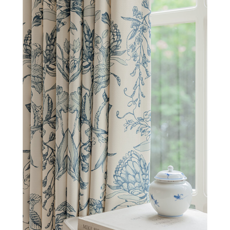 Ella Room Darkening Curtain Panel Pair, 50" W x 96" L, Blue/Cream