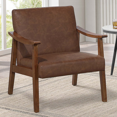 Élégante chaise d'appoint en similicuir avec coussin moelleux et structure en bois pour les salons modernes