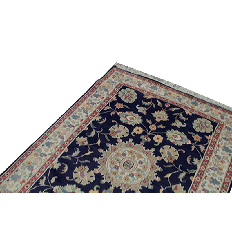 Hand-Knotted High-Quality Navy and Ivory Area Rug