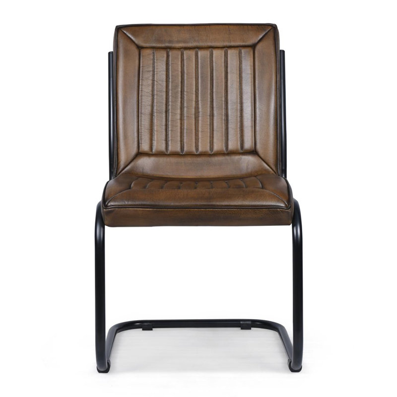 Real Genuine Leather Dining Kitchen Chair Metal Frame Dark Brown Fully Assembled 93Cm High X 52Cm Wide X 61Cm Deep