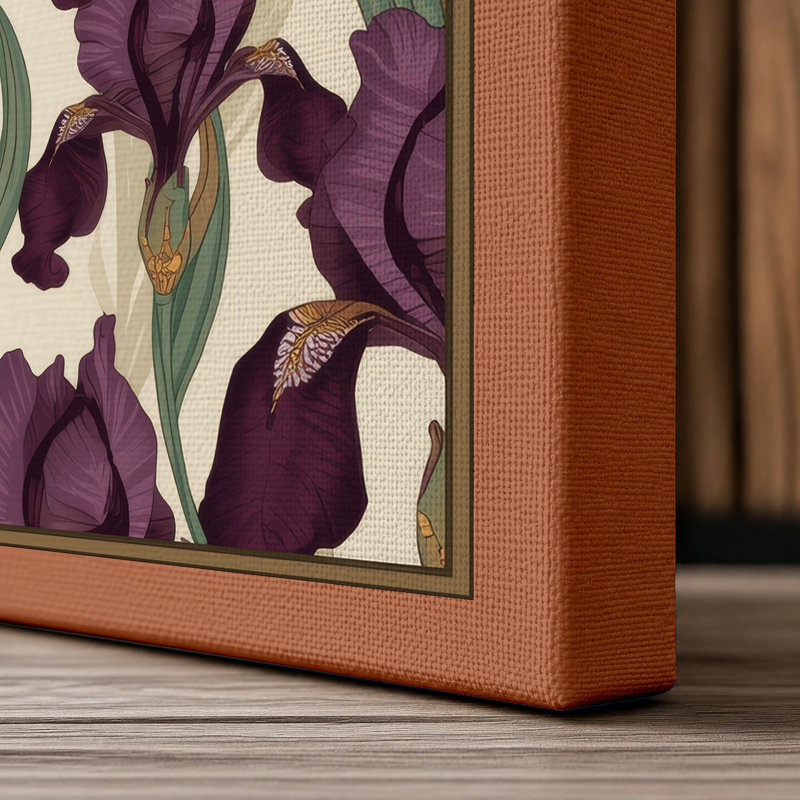 Iris Garden Pattern Botanical - Wrapped Canvas, 18x12 - 45.7 x 30.5 cm, Terracotta Border