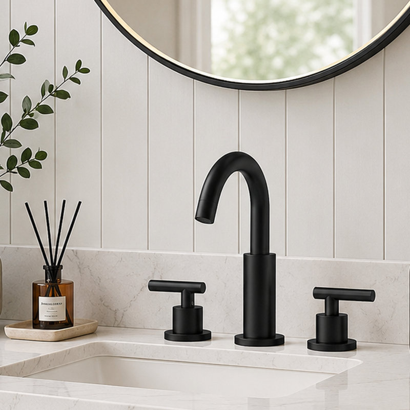 2-Handle Widespread Bathroom Faucet With Drain Assembly in Black, Matte Black