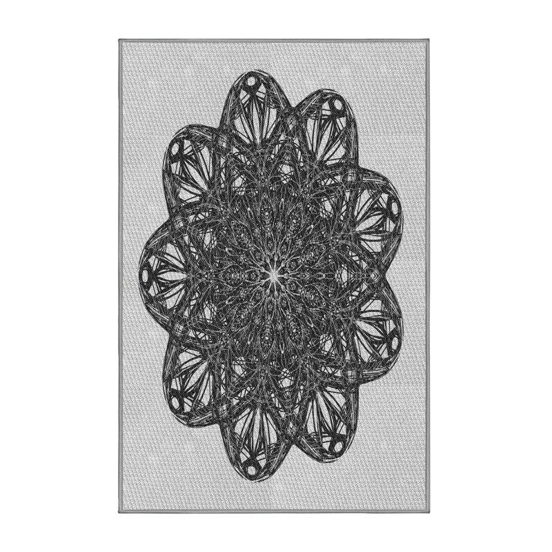 Tapis noir/blanc tissé à la machine, Rectangle de 5 pi x 8 pi