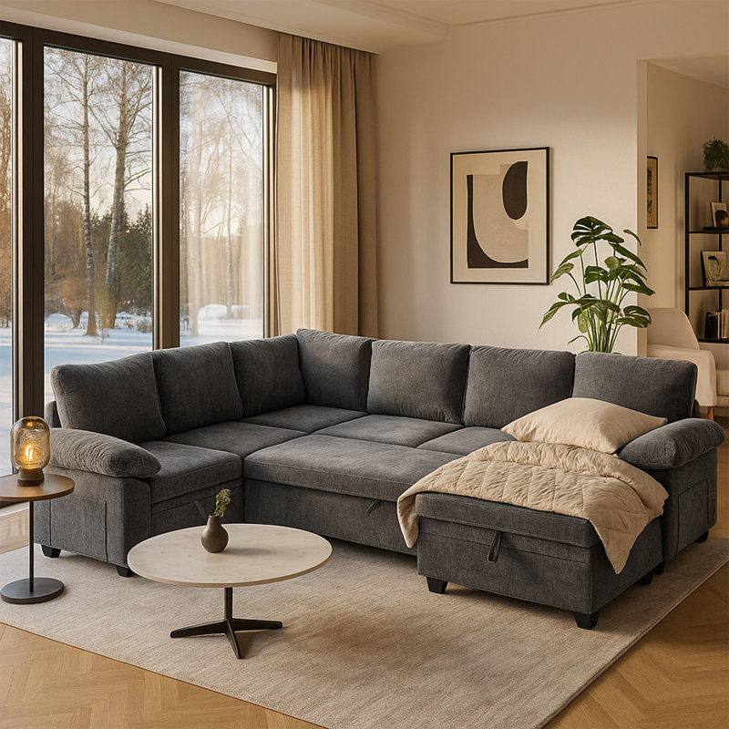 Canapé-lit modulaire en chenille 108 po à 7 places avec sièges de rangement et repose-pieds 108 po - Très grand canapé convertible familial