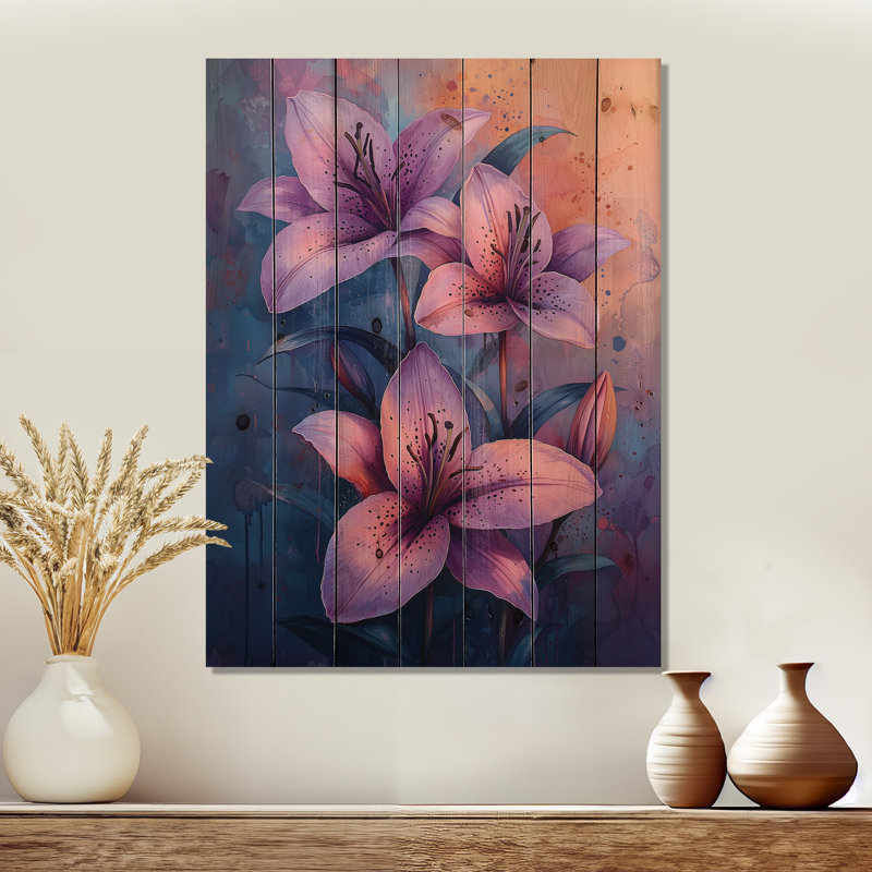 «Lily Dream» dans des teintes roses, surréalisme I - impression sur bois de lys - sur bois de pin naturel