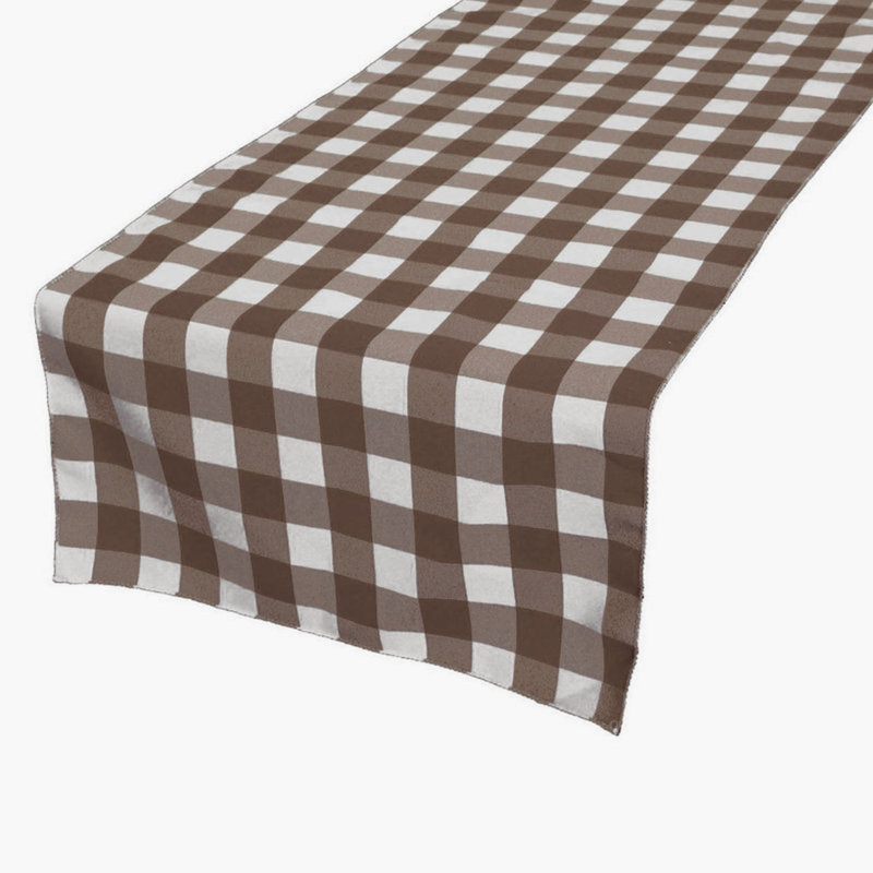 Gingham Checkered Print Table Runner, 60" Rectangle, Brown