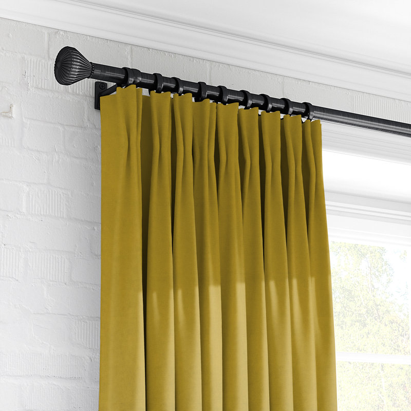 Plush Room Darkening Pinch Pleat Single Curtain Panel, Curry Yellow, 40" W x 132" L