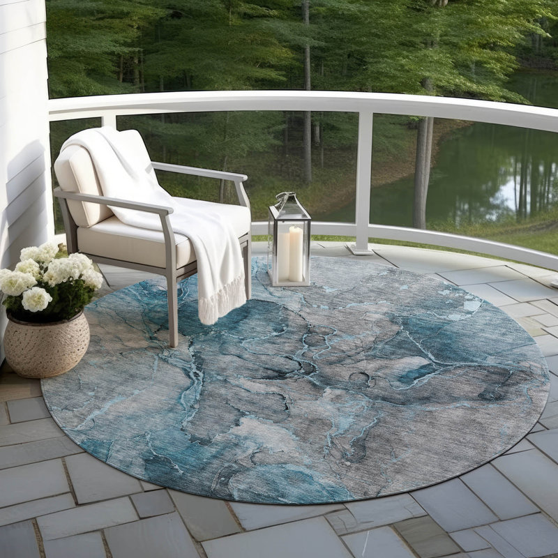 Alta Washable Abstract Indoor / Outdoor Rug, Round 8'
