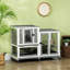 Cage à lapin d'intérieur, cage à lapin en bois à trois étages avec coulisses, roues, toit imperméable et plateaux amovibles, gris