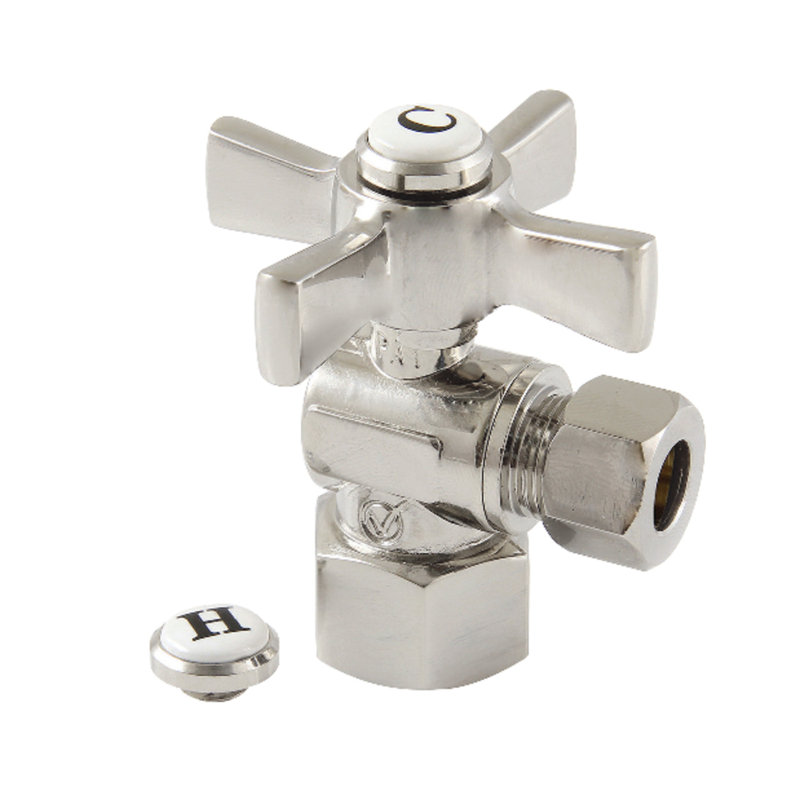 Kingston Brass Millennium 1/2-Inch FIP x 3/8-Inch OD Comp Quarter-Turn Angle Stop Valve, Polished Nickel