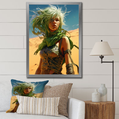 «Desert Warrior Woman with Green Hair», reproduction d'art sur toile