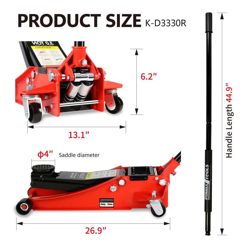 Hydraulic Floor Jack With Dual Pump Quickly Lifting Device, Red
