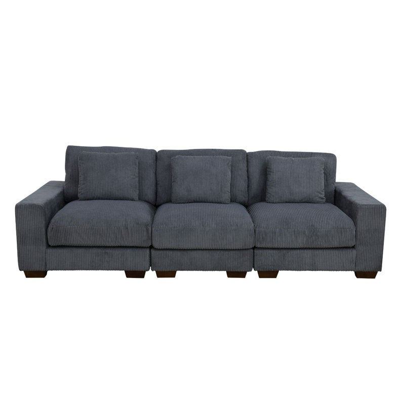 3-Piece Customized Dark Grey Corduroy Reversible Modular Sofa Set for Versatile Comfort and Style