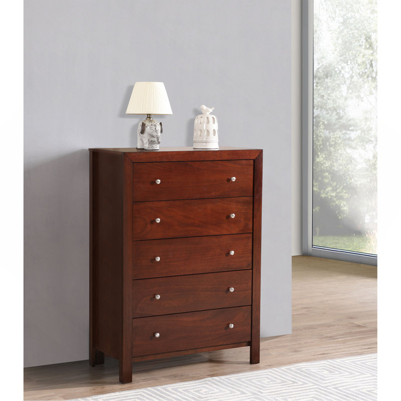 Commode verticale à 5 tiroirs avec boutons, Cerisier