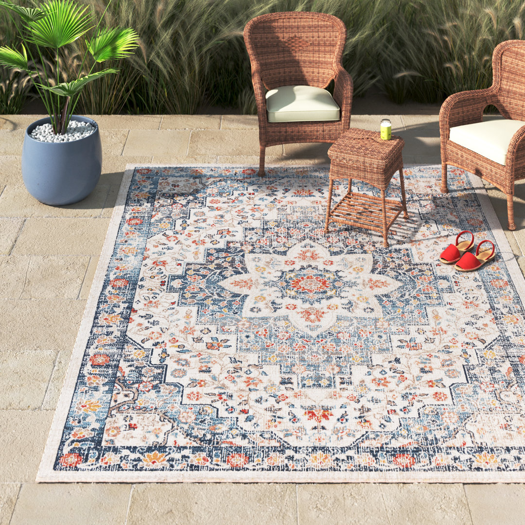 Enciso Oriental Navy Indoor/Outdoor Use Area Rug Langley Street® Rug 