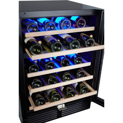 Refroidisseur à vin 46 bouteilles encastré, réfrigérateur à vin 24 pouces à une zone et à deux températures, conception autoportante ou encastrée en métal, commande tactile pour usage domestique et commercial, 110 V / 60 HZ, noir