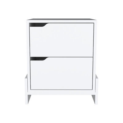 Nightstand Brookland, Bedside Table With Double Drawers And Sturdy Base, White Finish