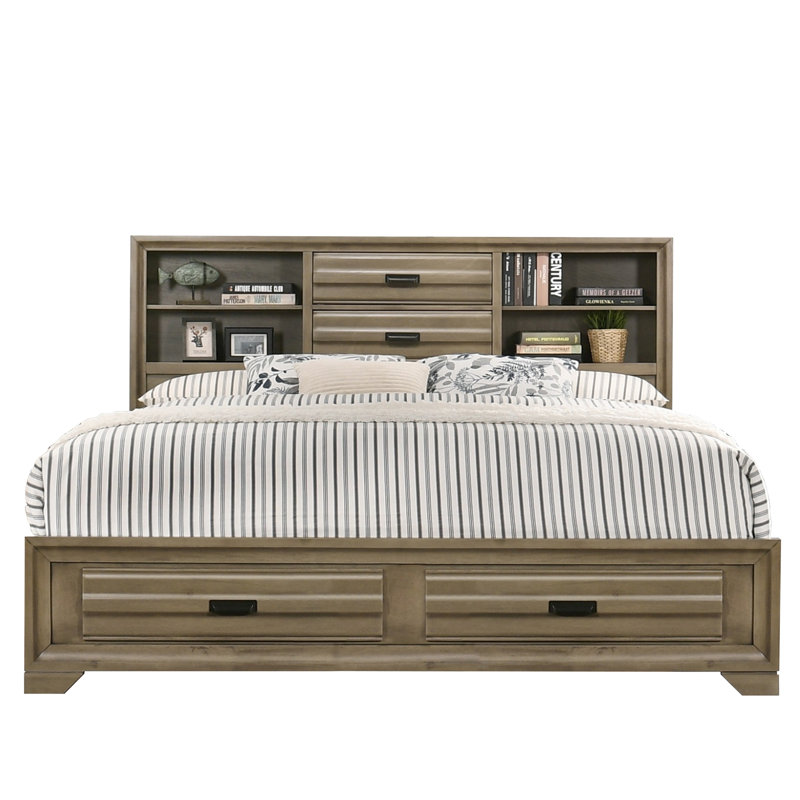 Cloe Solid Wood Bookcase Storage Bed, Queen