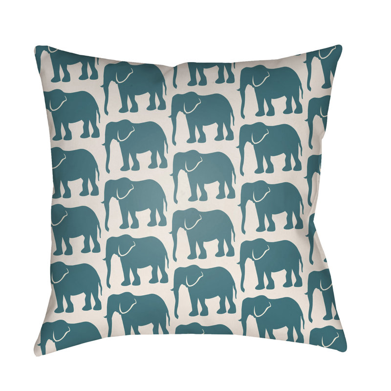Lolita Elephant 14" x 24" Outdoor Rectangular Pillow Cover & Insert, Teal/Ivory